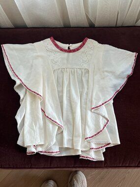 Isabel Marant Etoile Railey Blouse in Cream with Red Trim
